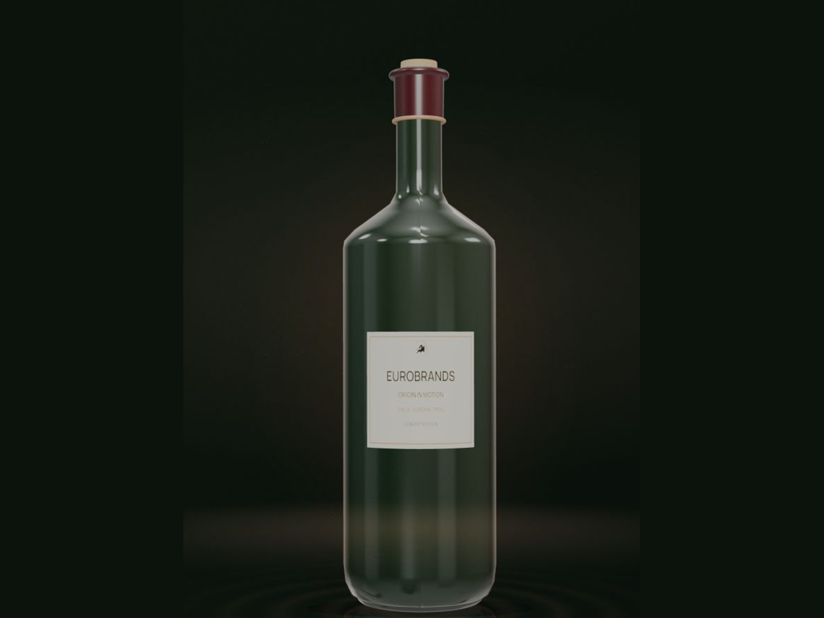 Botella EuroBrands sobre un fondo oliva
